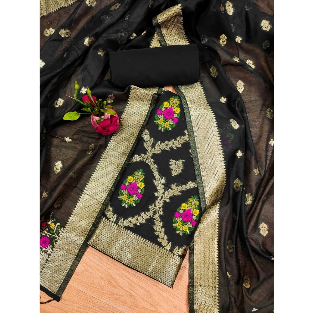 Generic Women's Banarasi Silk Printed Unstitched Salwar Suit Material With Dupatta (Black, 3Mtrs) Generic Women's Banarasi Silk Printed Unstitched Salwar Suit Material With Dupatta (Black, 3Mtrs)