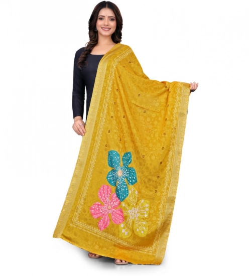 Generic Women's chanderi silk  Printed Dupatta (Yellow, Length: 2 Mtr)