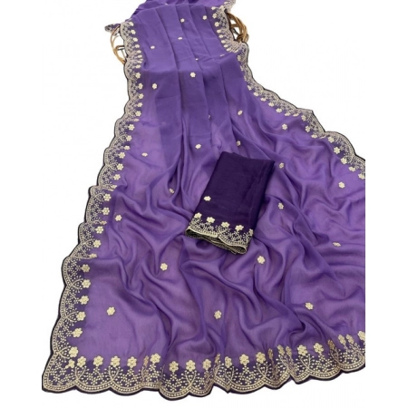 Generic Women's Star Georgette Embroidered Saree With Unstitched Blouse 5.5Mtr (Purple) Generic Women's Star Georgette Embroidered Saree With Unstitched Blouse 5.5Mtr (Purple)