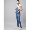 Generic Women's Denim Lycra Solid Buttoned Dungaree (Ice Blue)