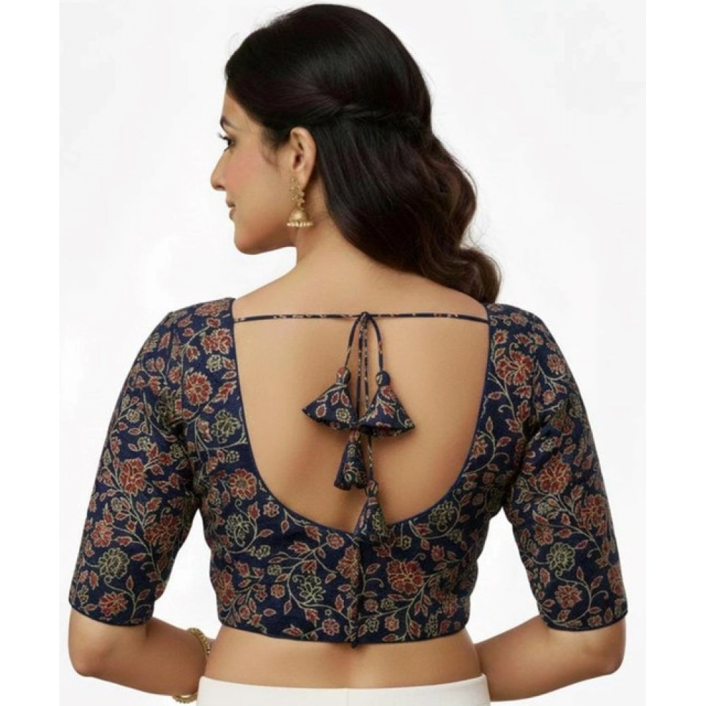 Generic Women's Ajrakh Cotton Round Neck Padded Blouse (Navy, 38 Ready Size (Self-Alterable 36–40) Generic Women's Ajrakh Cotton Round Neck Padded Blouse (Navy, 38 Ready Size (Self-Alterable 36–40)