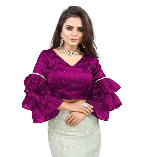 Generic Women's Organza Solid V Neck Layered Ruffle Sleeve Readymade Blouse (Magenta Free Size , up to 38–40 Bust)-PID65853 Generic Women's Organza Solid V Neck Layered Ruffle Sleeve Readymade Blouse (Magenta Free Size , up to 38–40 Bust)-PID65853