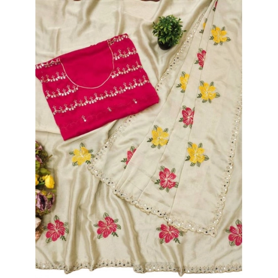 Generic Women's Georgette Embellished Saree With Unstitched Blouse 5.5Mtr (Cream) Generic Women's Georgette Embellished Saree With Unstitched Blouse 5.5Mtr (Cream)