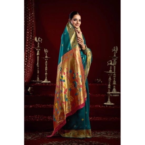 Generic Women's Silk Blend Woven Saree With Unstitched Blouse 5.5 Mtr (Teal)