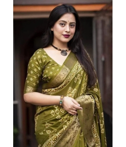 Generic Women's Cotton Silk Printed Saree With Unstitched Blouse 5.5Mtr (Green)