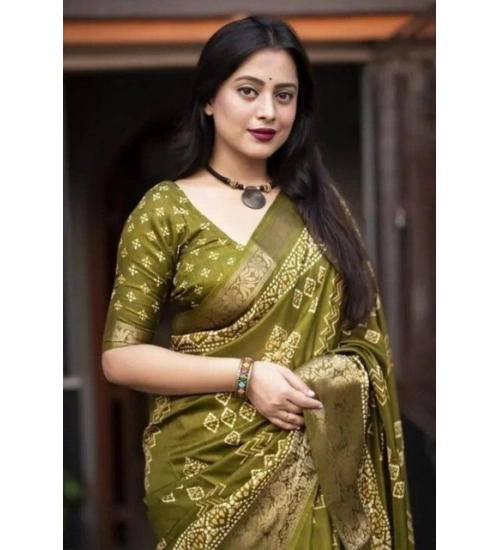 Generic Women's Cotton Silk Printed Saree With Unstitched Blouse 5.5Mtr (Green)