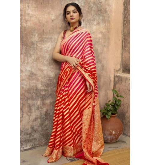 Generic Women's Soft Litchi Silk Jacquard Work Saree With Unstitched Blouse 5.5Mtr (Red)