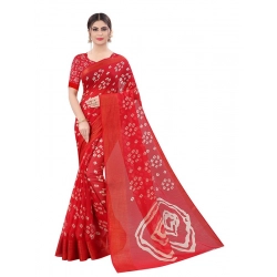 Generic Women's Cotton Silk Bandhni Saree With Unstitched Blouse 5.5Mtr (Red)