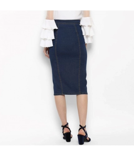 Generic Women's Denim Front Button Buttoned Skirt (Blue)