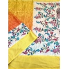 Generic Women's Cotton Blend Floral Printed Saree With Unstitched Blouse 5.5Mtr (Lemon Yellow)