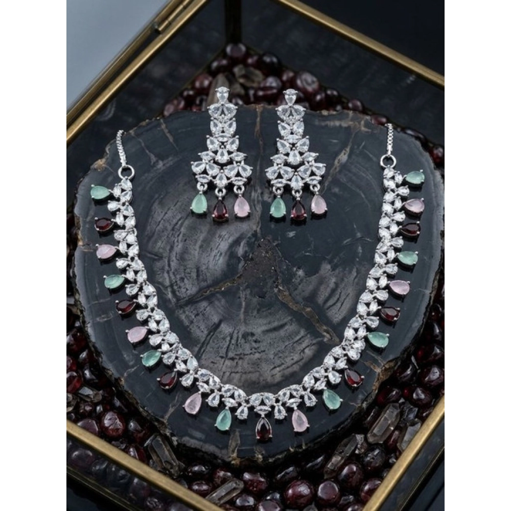 Generic Women's Brass Silver Plated Necklace set (Multicolor)