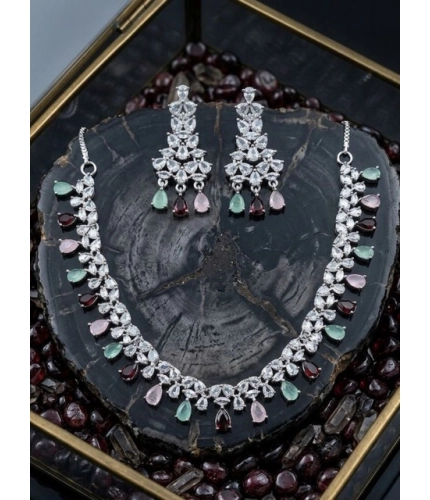Generic Women's Brass Silver Plated Necklace set (Multicolor)