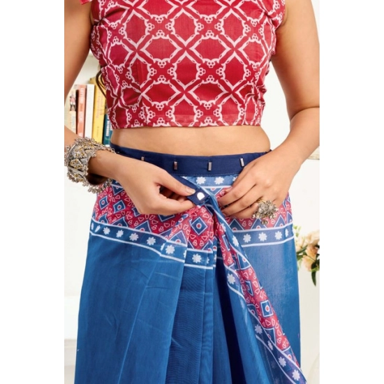 Generic Women's Faux Linen Floral Print Ready to wear Saree With Unstitched Blouse 5.5Mtr (Blue) Generic Women's Faux Linen Floral Print Ready to wear Saree With Unstitched Blouse 5.5Mtr (Blue)