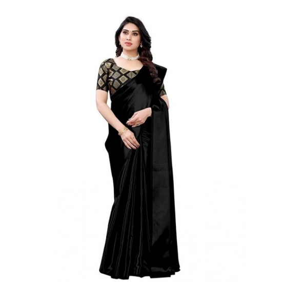Generic Women's Satin Printed Saree With Unstitched Blouse 5.5Mtr (Black) Generic Women's Satin Printed Saree With Unstitched Blouse 5.5Mtr (Black)