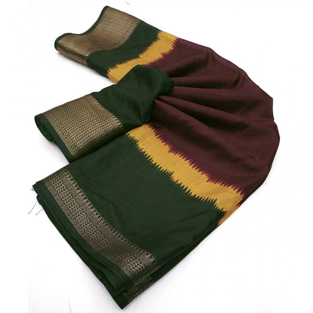 Generic Women's Cotton Silk Solid Saree With Unstitched Blouse 5.5Mtr (Multicolor)