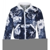 Generic Girl's Polyester Printed Long Sleeves Bomber Jacket (White-Blue) Generic Girl's Polyester Printed Long Sleeves Bomber Jacket (White-Blue)