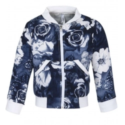 Generic Girl's Polyester Printed Long Sleeves Bomber Jacket (White-Blue)