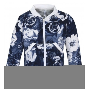 Generic Girl's Polyester Printed Long Sleeves Bomber Jacket (White-Blue)