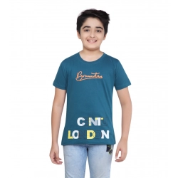 Generic Boy's Cotton Grapic Printed Round Neck T-Shirt (Teal Green)