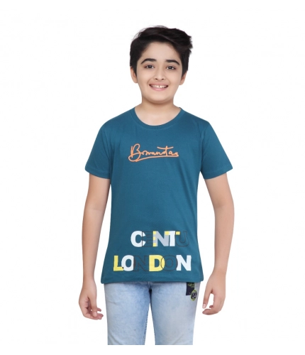 Generic Boy's Cotton Grapic Printed Round Neck T-Shirt (Teal Green)