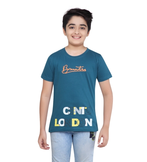 Generic Boy's Cotton Grapic Printed Round Neck T-Shirt (Teal Green)