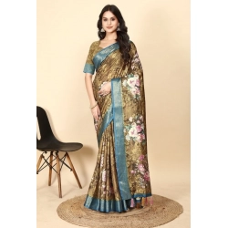 Generic Women's Cotton Blend Floral Printed Saree With Unstitched Blouse 5.5Mtr (Multicolor)