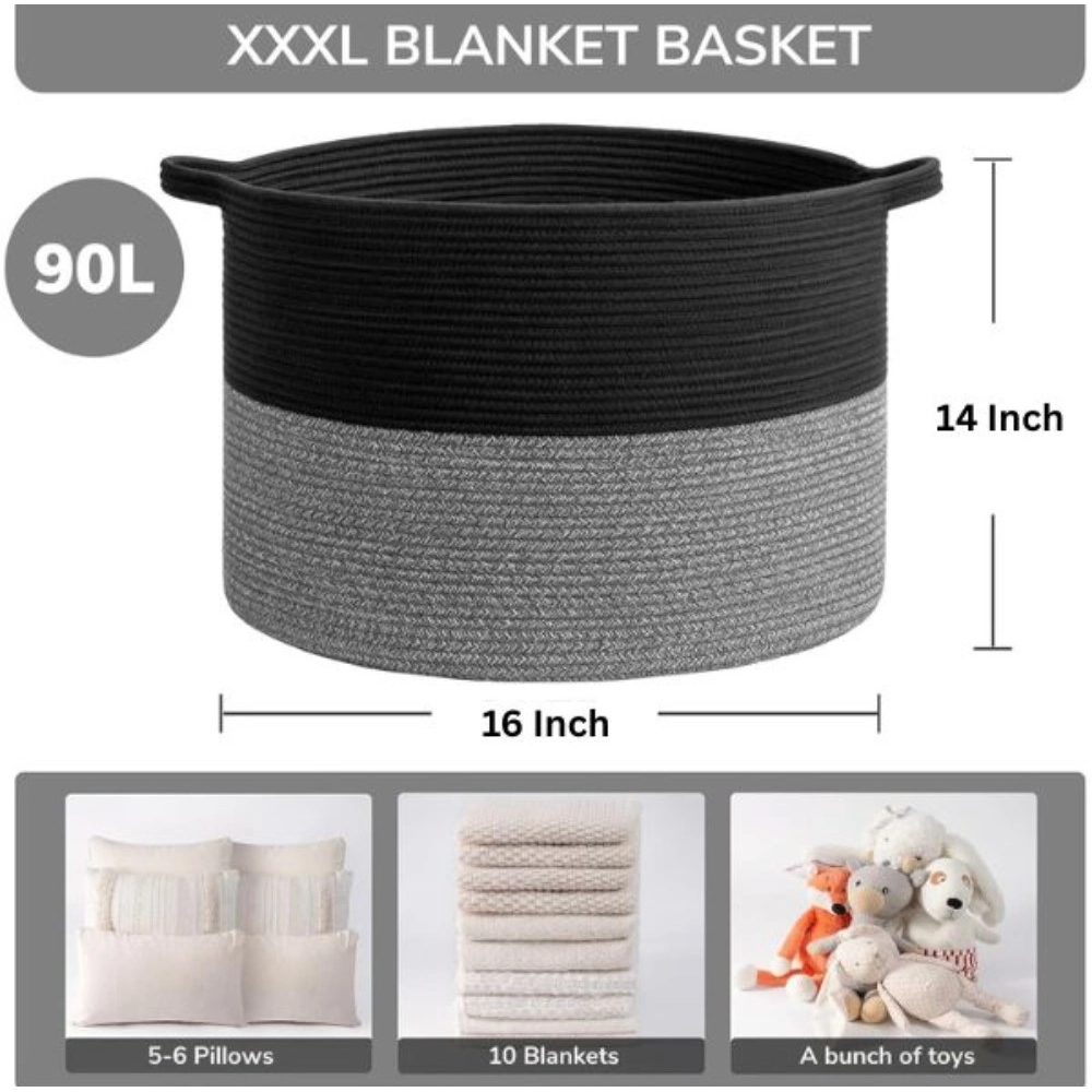 Generic Cotton Pack Of_1 16x14 Inch Storage Basket For Clothes With Out Lid (Black-Black-Kidi) Generic Cotton Pack Of_1 16x14 Inch Storage Basket For Clothes With Out Lid (Black-Black-Kidi)