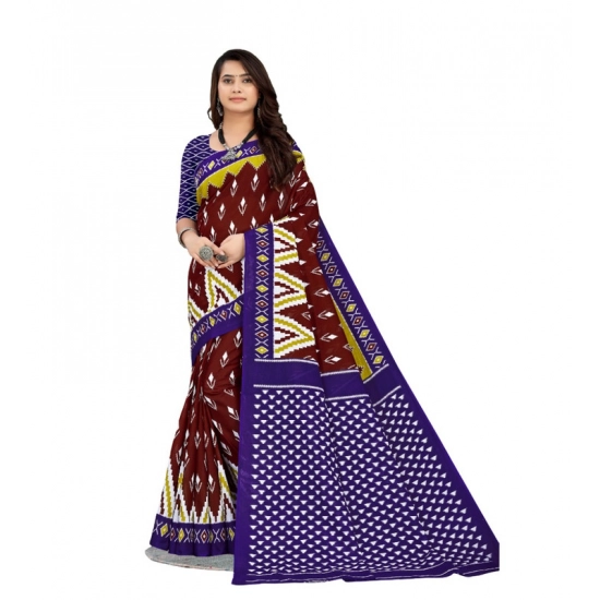 Generic Women's Soft Pure Cotton Printed Saree With Unstitched Blouse 5.5Mtr (Brown)