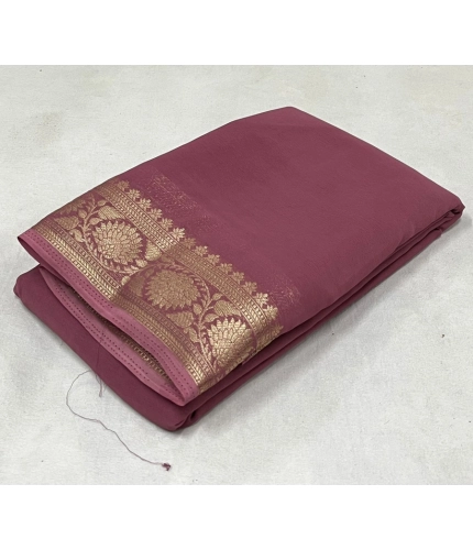 Generic Women's Crepe Chit Pallu Solid Saree With Unstitched Blouse 5.5Mtr (Peach)