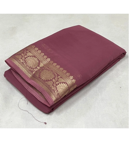 Generic Women's Crepe Chit Pallu Solid Saree With Unstitched Blouse 5.5Mtr (Peach)