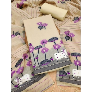 Generic Women's Banarasi Silk Printed Unstitched Salwar Suit Material With Dupatta (Cream, 3Mtrs)