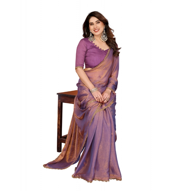 Women's Georgette Printed Saree With Unstitched Blouse 5.5Mtr (Purple)