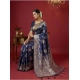 Generic Women's Silk Blend Printed Saree With Unstitched Blouse 5.5Mtr (Navy Blue)