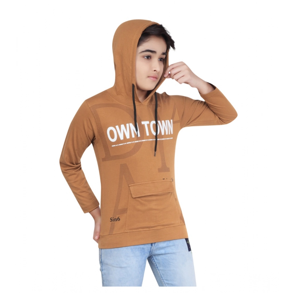 Generic Boy's Cotton Printeded Hooded Neck Hoodies (Brown) Generic Boy's Cotton Printeded Hooded Neck Hoodies (Brown)