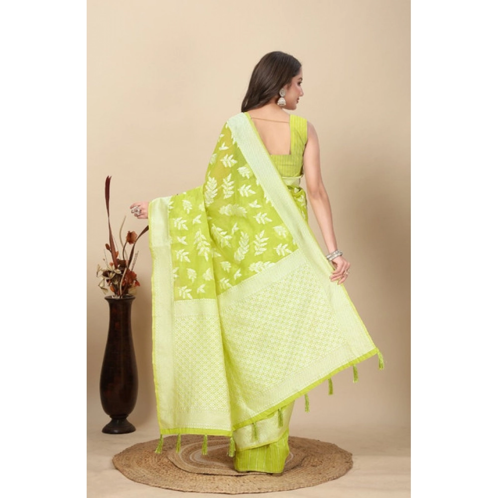 Women's Art Silk Jacquard Printed Saree With Unstitched Blouse 5.5Mtr (Light Green)