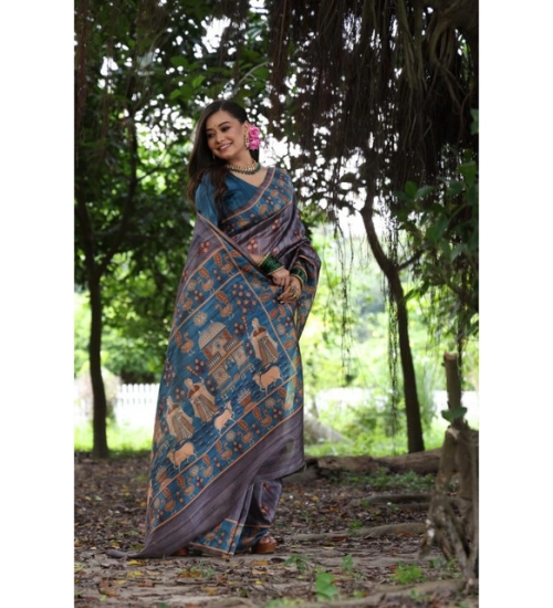 Generic Women's Faux_Tussar_Silk Printed Saree With Unstitched Blouse 5.5Mtr (Grey) Generic Women's Faux_Tussar_Silk Printed Saree With Unstitched Blouse 5.5Mtr (Grey)