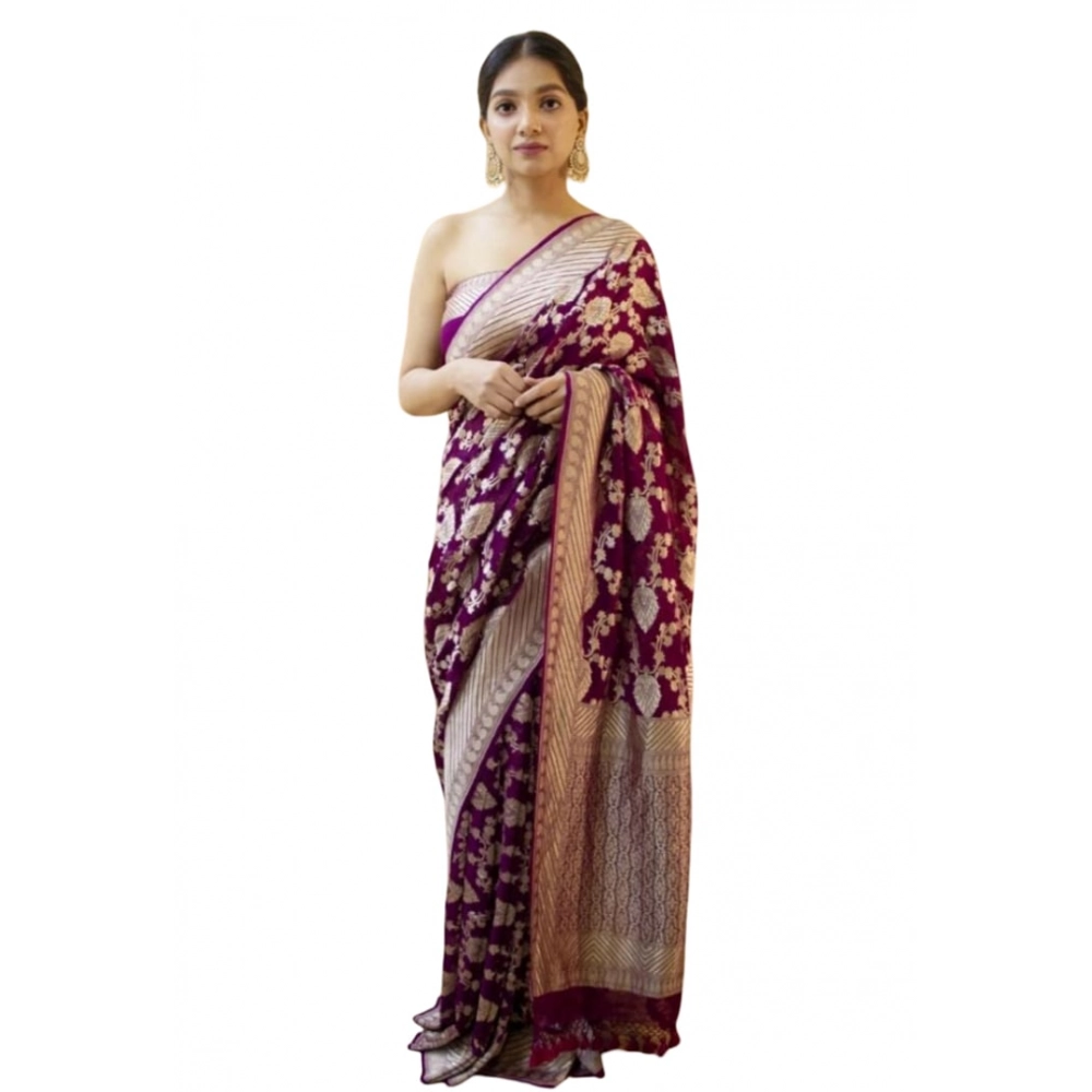Generic Women's Soft Litchi Silk Jacquard Work Saree With Unstitched Blouse 5.5Mtr (Purple) Generic Women's Soft Litchi Silk Jacquard Work Saree With Unstitched Blouse 5.5Mtr (Purple)