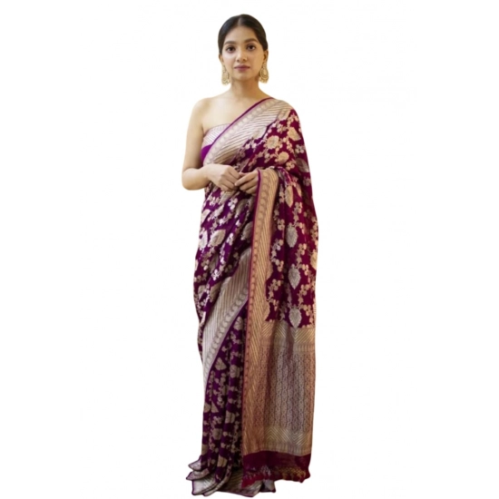 Generic Women's Soft Litchi Silk Jacquard Work Saree With Unstitched Blouse 5.5Mtr (Purple) Generic Women's Soft Litchi Silk Jacquard Work Saree With Unstitched Blouse 5.5Mtr (Purple)