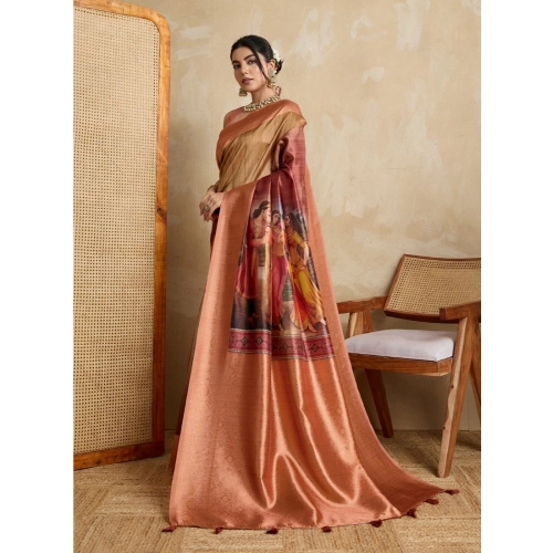 Women's Silk Printed Saree With Unstitched Blouse 5.5Mtr (Peach) Women's Silk Printed Saree With Unstitched Blouse 5.5Mtr (Peach)