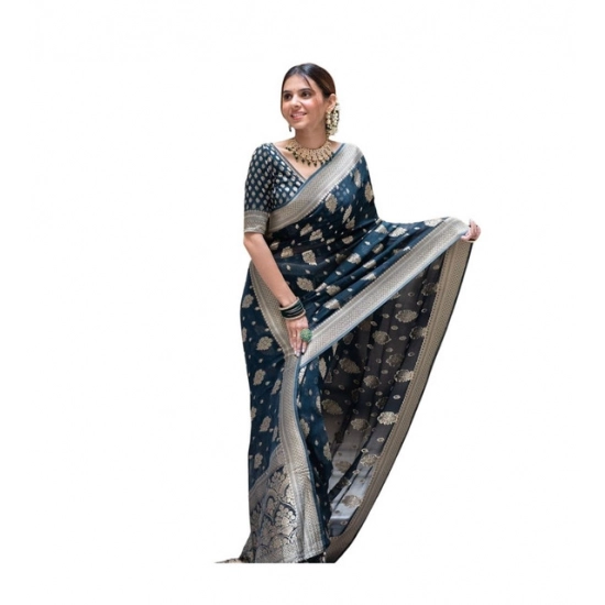 Generic Women's Soft Lichi Silk Printed Saree With Unstitched Blouse 5.5Mtr (Blue) Generic Women's Soft Lichi Silk Printed Saree With Unstitched Blouse 5.5Mtr (Blue)