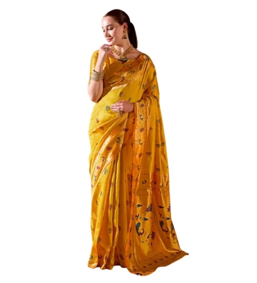Generic Women's Silk Blend Zari Woven Saree With Unstitched Blouse 5.5Mtr (Mustard)