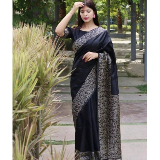 Generic Women's Soft Lichi Silk Printed Saree With Unstitched Blouse 5.5Mtr (Black) Generic Women's Soft Lichi Silk Printed Saree With Unstitched Blouse 5.5Mtr (Black)