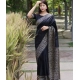 Generic Women's Soft Lichi Silk Printed Saree With Unstitched Blouse 5.5Mtr (Black)