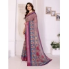 Generic Women's Linen Cotton  Printed Saree With Unstitched Blouse 5.5Mtr (Wine )