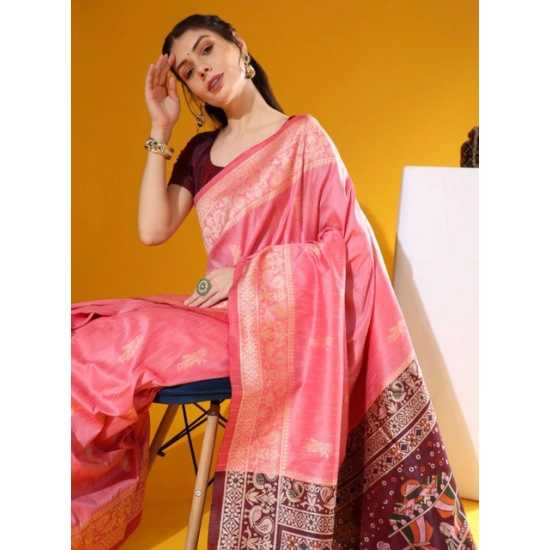 Generic Women's Raw_Silk Woven_Motif Saree With Unstitched Blouse 5.5Mtr (Pink) Generic Women's Raw_Silk Woven_Motif Saree With Unstitched Blouse 5.5Mtr (Pink)