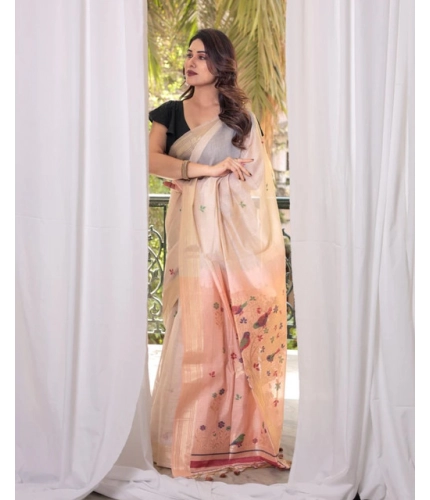 Generic Women's Blended_Cotton Woven_Motifs Saree With Unstitched Blouse 5.5Mtr (Peach)