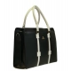 Generic Women's Polyurethane Solid Structured Shoulder Tote Handbag (Black-Cream)