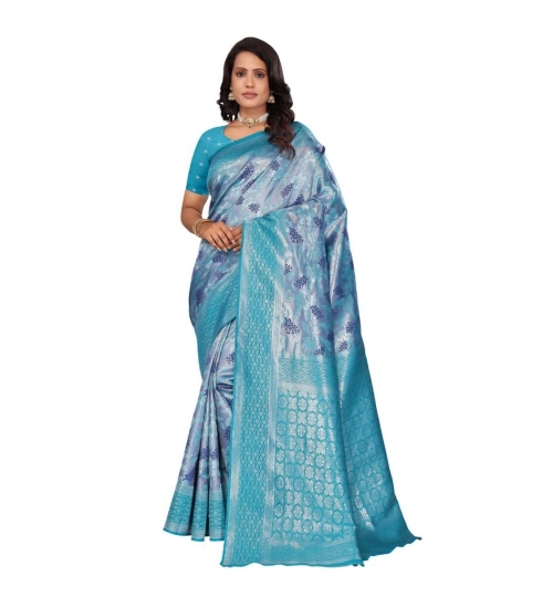 Generic Women's Banarasi Silk Jaquard Woven Saree With Unstitched Blouse 5.5Mtr (Light Blue)