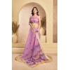 Generic Women's Faux Linen Floral Ready to wear Saree With Unstitched Blouse 5.5Mtr (Lavender)