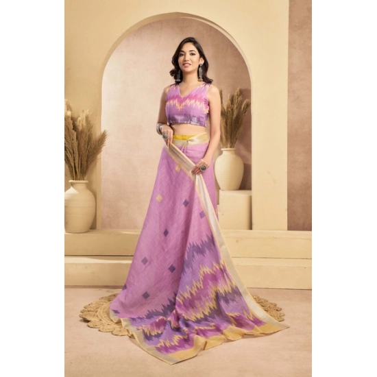 Generic Women's Faux Linen Floral Ready to wear Saree With Unstitched Blouse 5.5Mtr (Lavender) Generic Women's Faux Linen Floral Ready to wear Saree With Unstitched Blouse 5.5Mtr (Lavender)